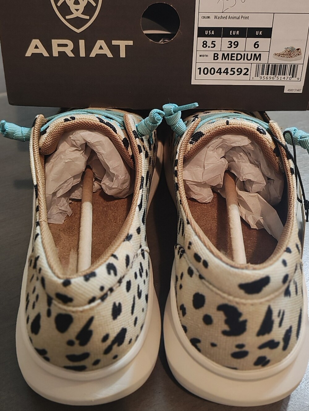 Ariat Leopard Print Sneakers with Teal Laces 8.5 8 1/2 BNWT - Picture 3 of 3